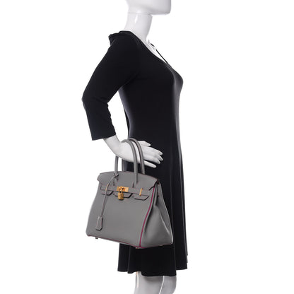 Hermes Togo Horseshoe Birkin 30 Gris Mouette Rose Pourpre 2 of 11