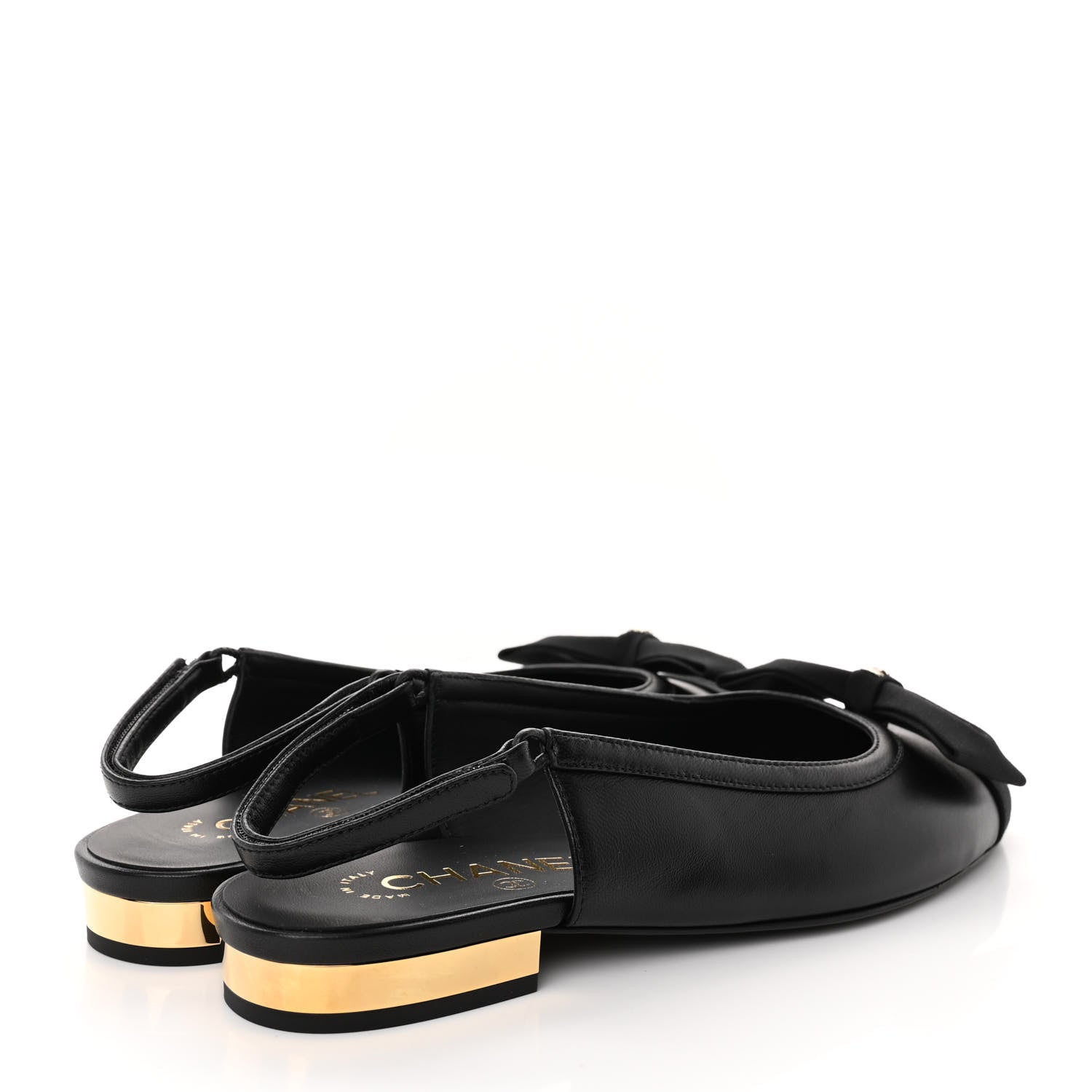Chanel Lambskin Grosgrain Bow Cap Toe CC Slingback Flats 36.5 Black 4 of 11
