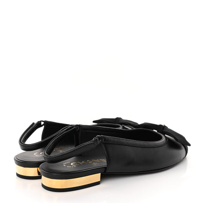 Chanel Lambskin Grosgrain Bow Cap Toe CC Slingback Flats 36.5 Black 4 of 11