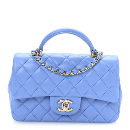 Chanel Lambskin Quilted Mini Top Handle Rectangular Flap Blue 1 of 10