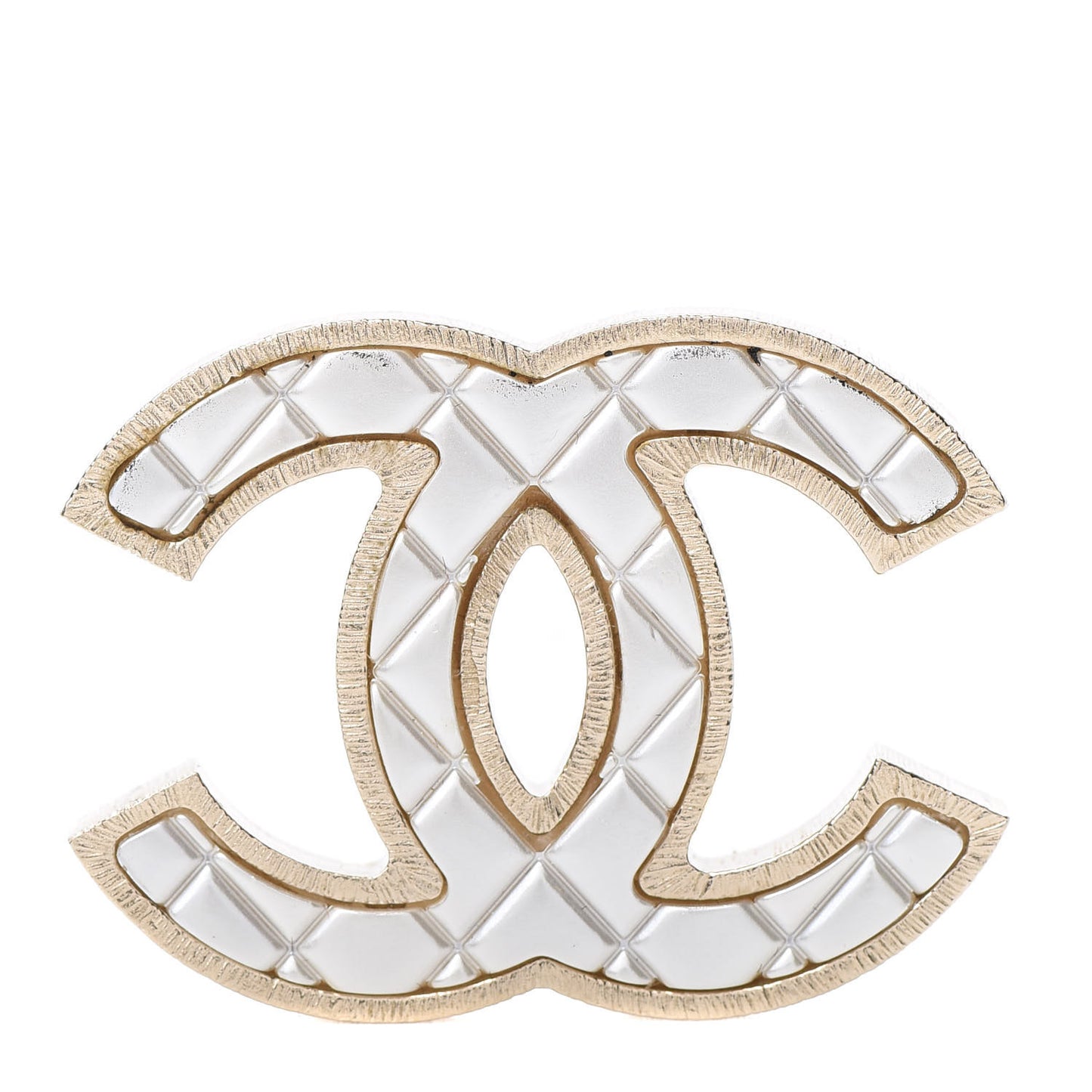 Metal Quilted CC Brooch Silver Gold