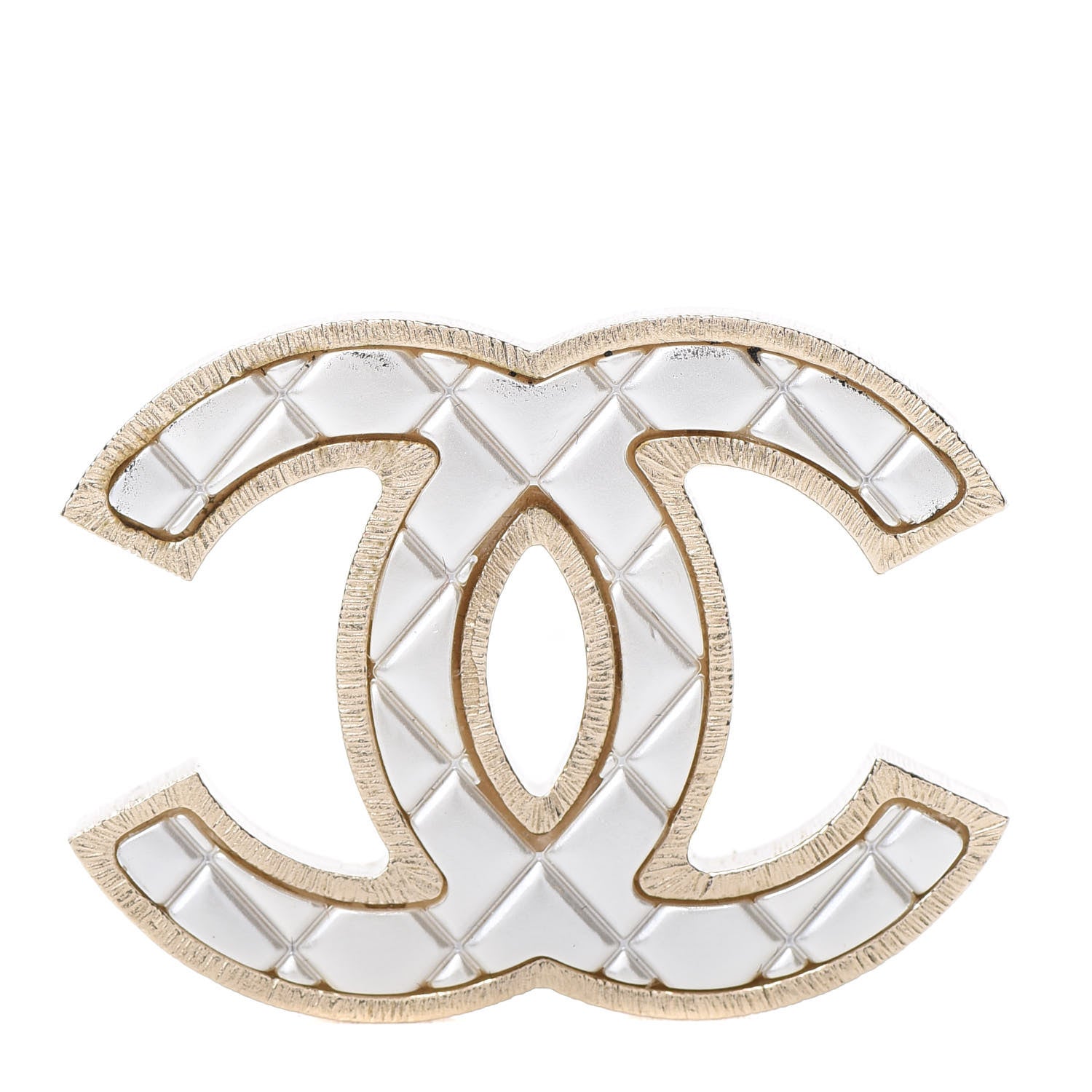 Chanel Metal Quilted CC Brooch Silver Gold 1 of 7