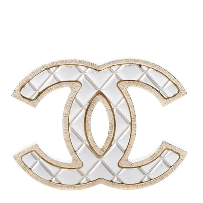 Chanel Metal Quilted CC Brooch Silver Gold 1 of 7