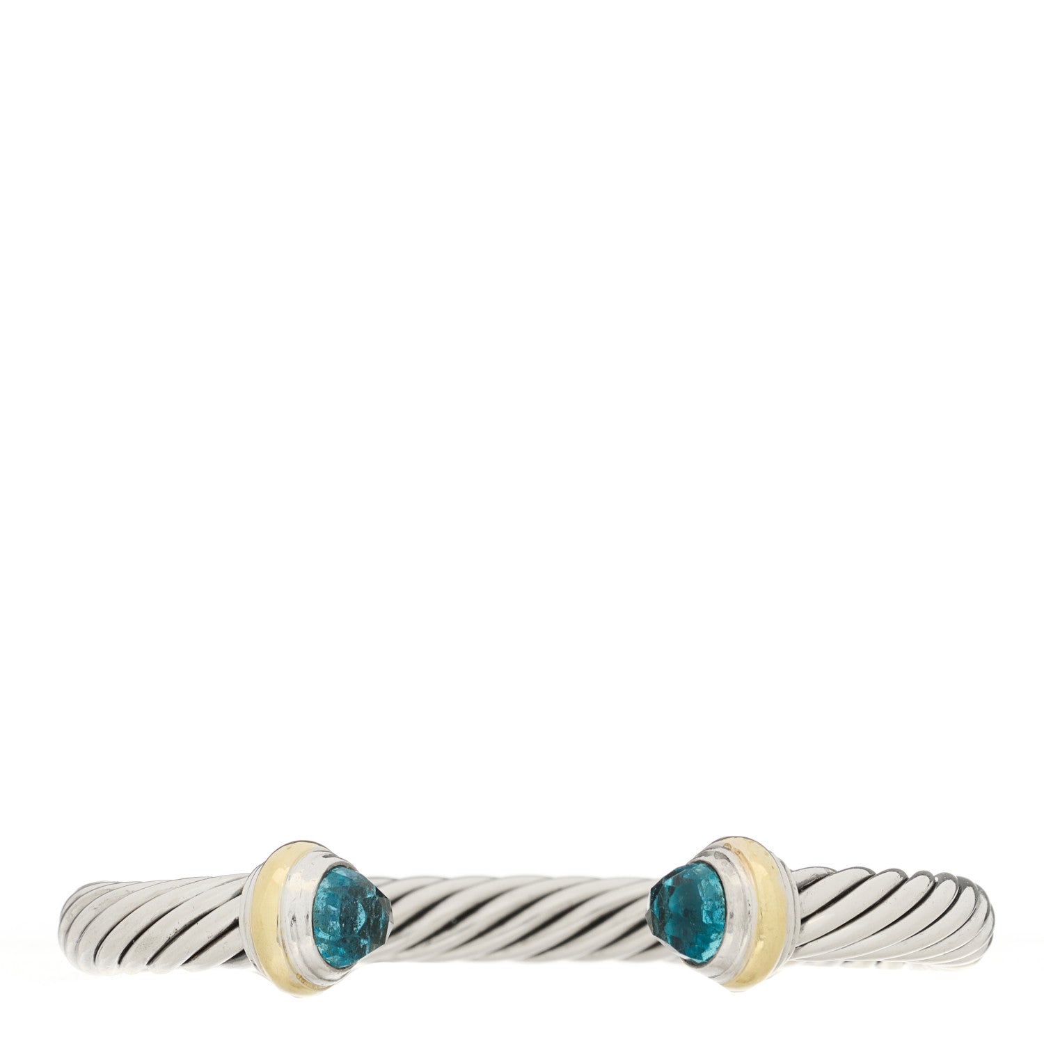 David Yurman Sterling Silver 14K Yellow Gold Blue Topaz 7mm Cable Classics Bracelet 1 of 3