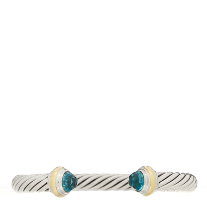 David Yurman Sterling Silver 14K Yellow Gold Blue Topaz 7mm Cable Classics Bracelet 1 of 3