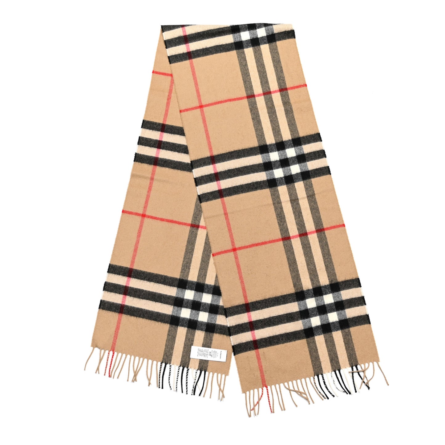 Cashmere Giant Check Fringe Scarf Archive Beige