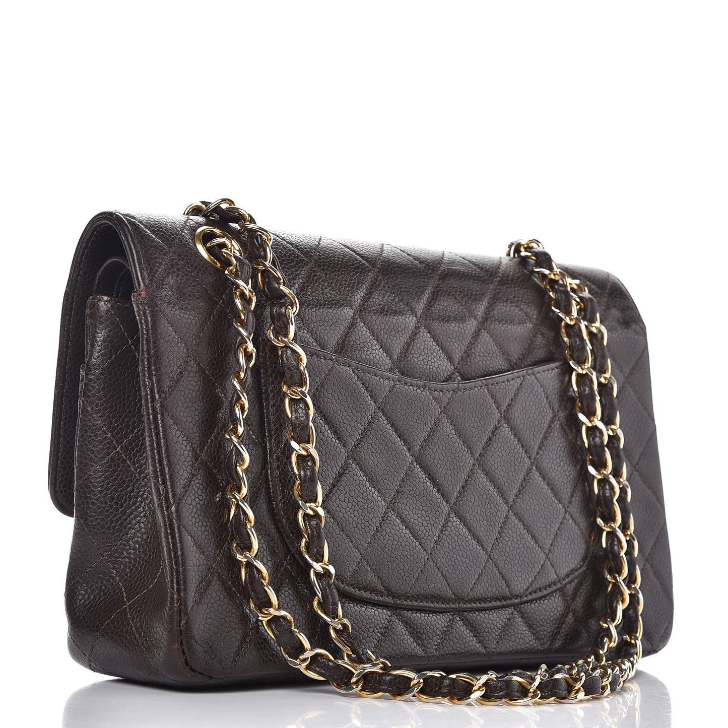 Caviar Quilted Medium Double Flap Brown