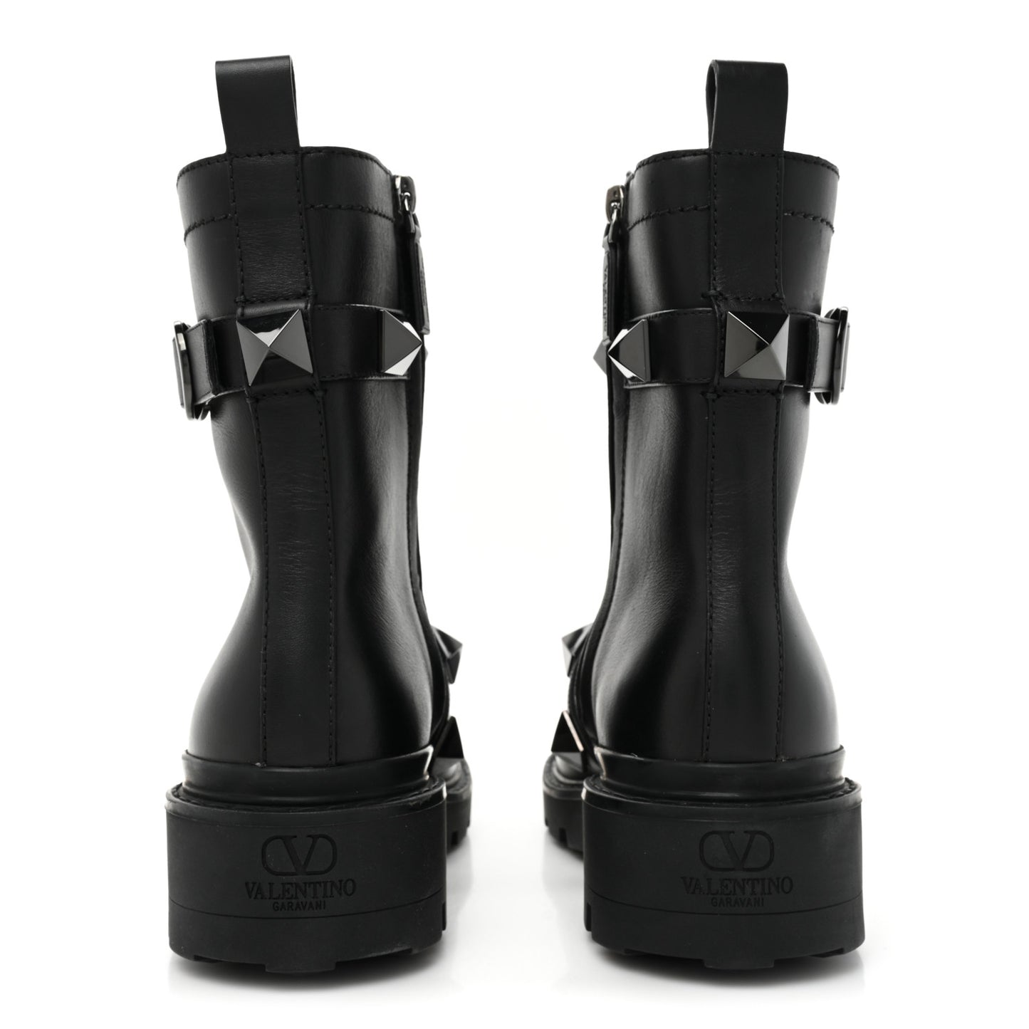 Calfskin Tonal Roman Stud 20/40mm Combat Boots 38 Black