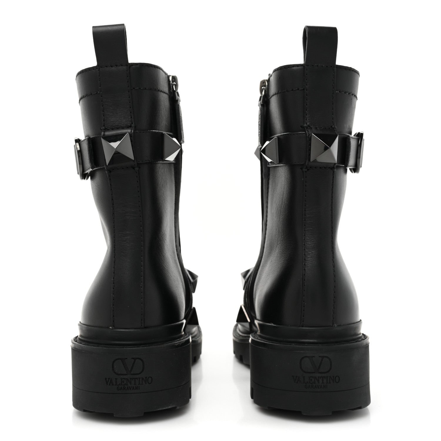 Valentino Garavani Calfskin Tonal Roman Stud 20/40mm Combat Boots 38 Black 4 of 9