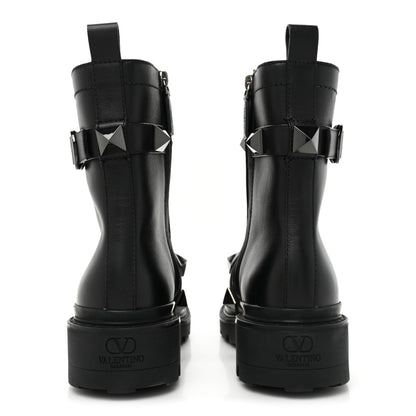 Valentino Garavani Calfskin Tonal Roman Stud 20/40mm Combat Boots 38 Black 4 of 9