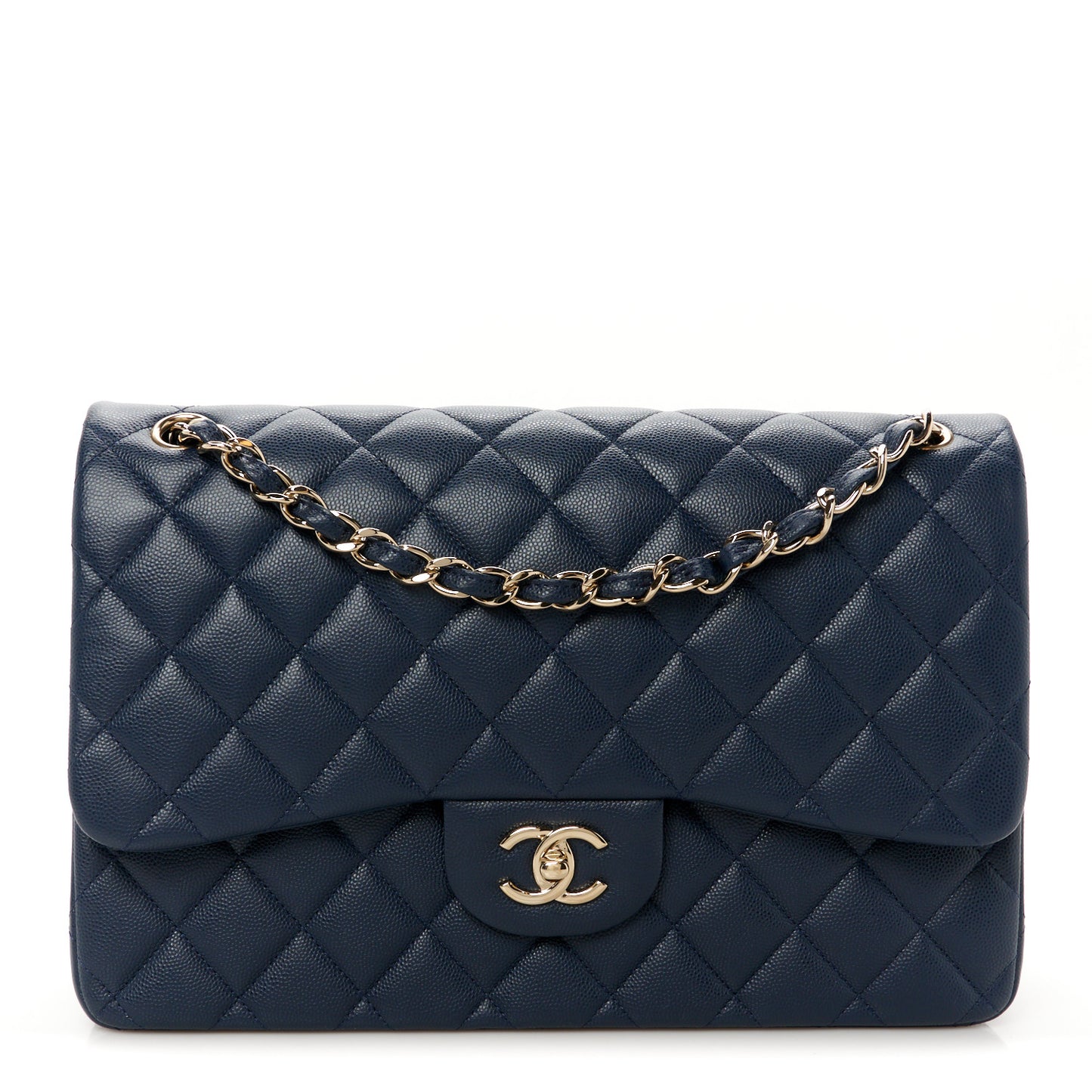 Caviar Quilted Jumbo Double Flap Navy Blue