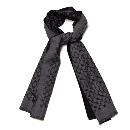 Gucci Wool Monogram Fringe Scarf Anthracite Black 1 of 5