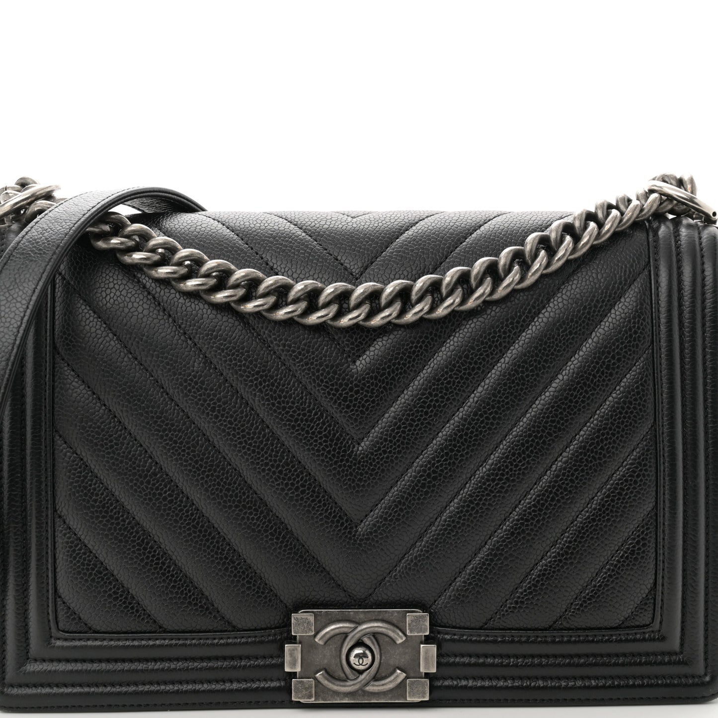 Caviar Chevron Quilted New Medium Boy Flap Black