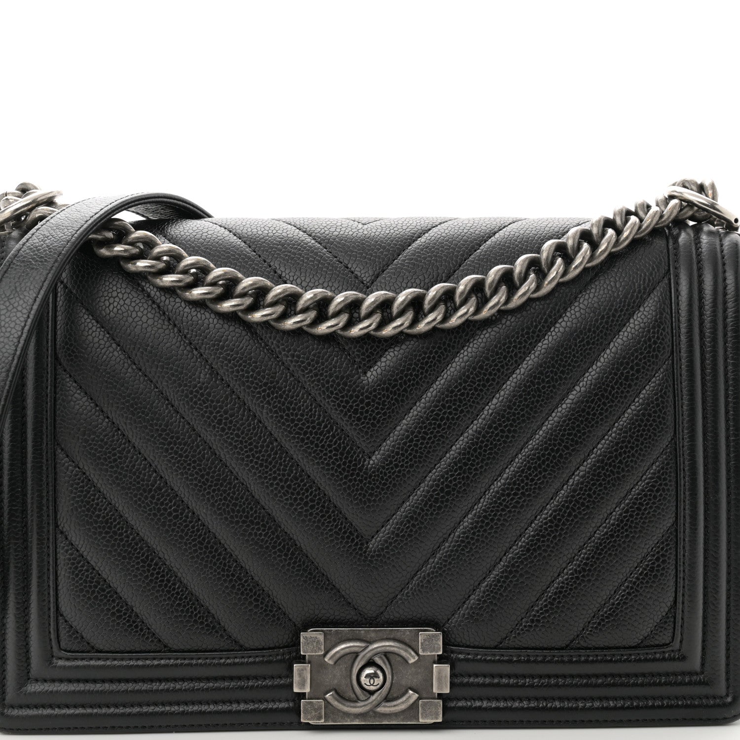 Chanel Caviar Chevron Quilted New Medium Boy Flap Black 8 of 10