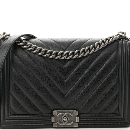 Chanel Caviar Chevron Quilted New Medium Boy Flap Black 8 of 10