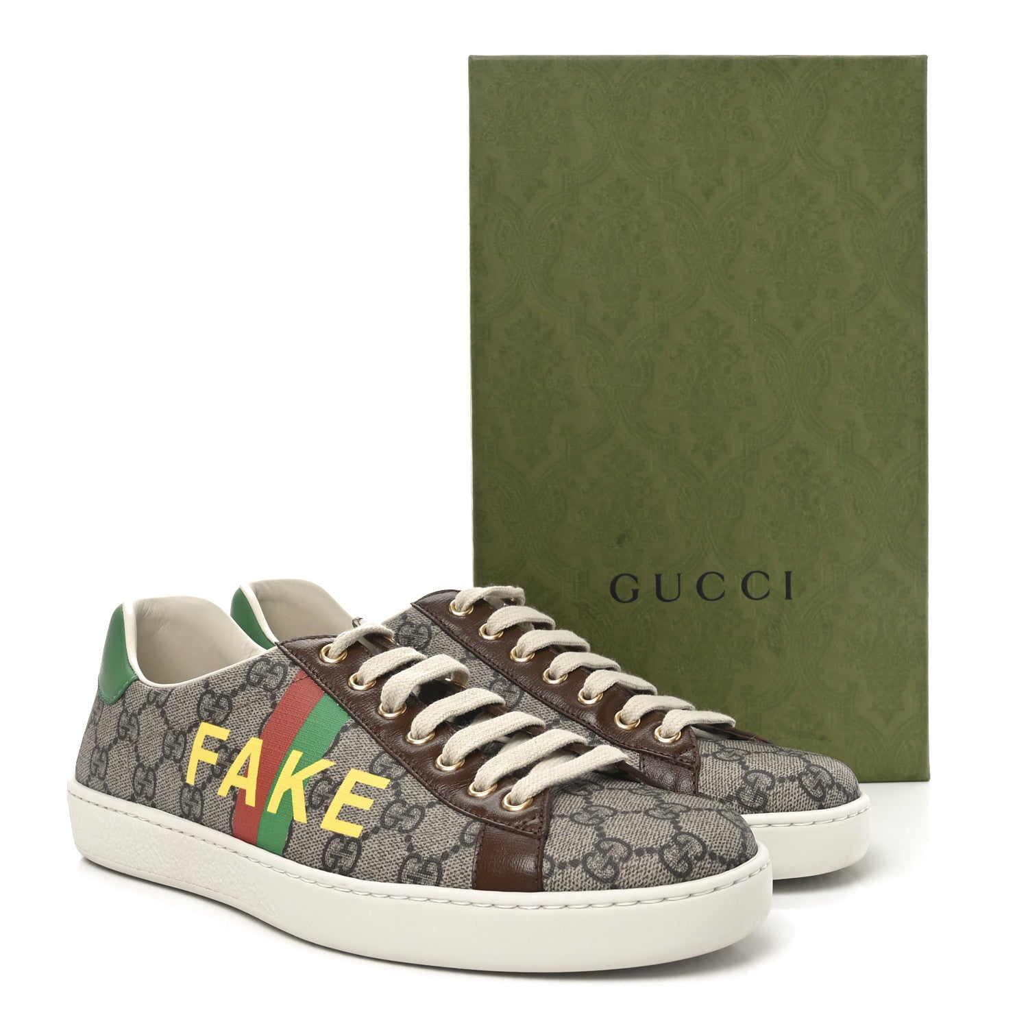 Gucci GG Supreme Monogram Fake/Not Mens Ace Sneakers 8 Beige New Shamarock Brown Sugar 9 of 9