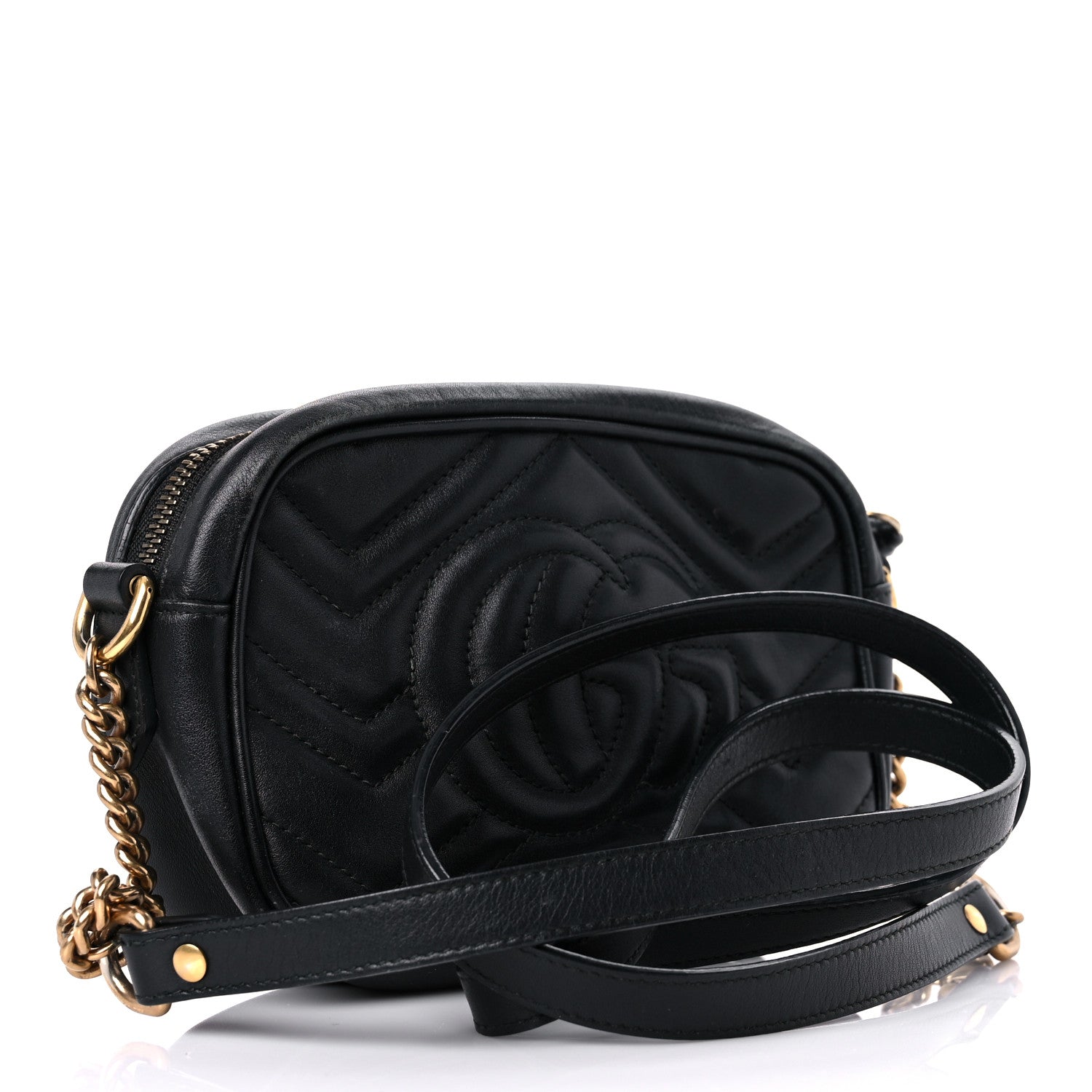 Gucci Calfskin Matelasse Mini GG Marmont Chain Shoulder Bag Black 3 of 25