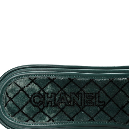 Chanel Embroidered Fabric Calfskin Slide Sandal 41 Green 8 of 10