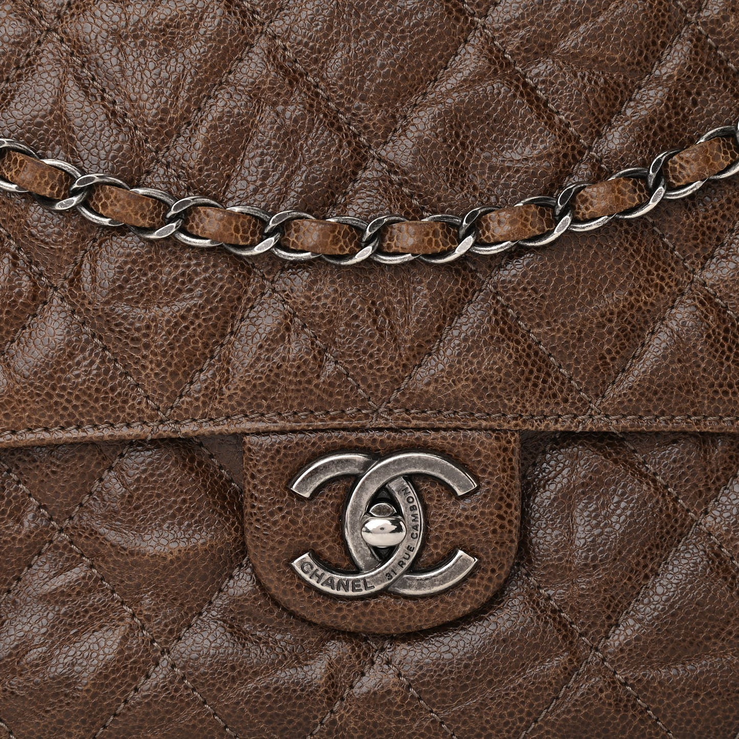Crumpled Grained Calfskin Jumbo CC Crave Flap Brown