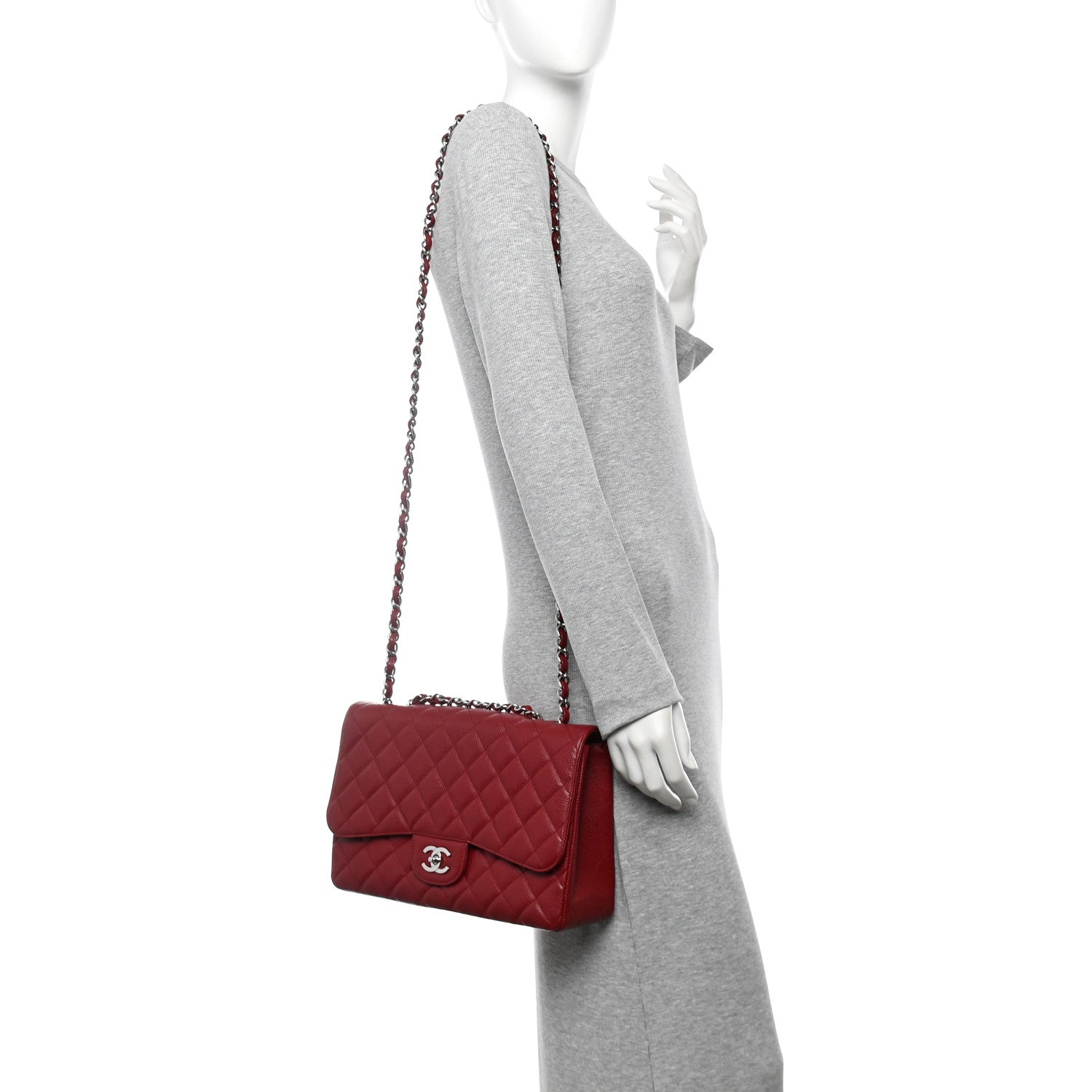 Chanel Caviar Quilted Jumbo Single Flap Dark Red 2 of 12