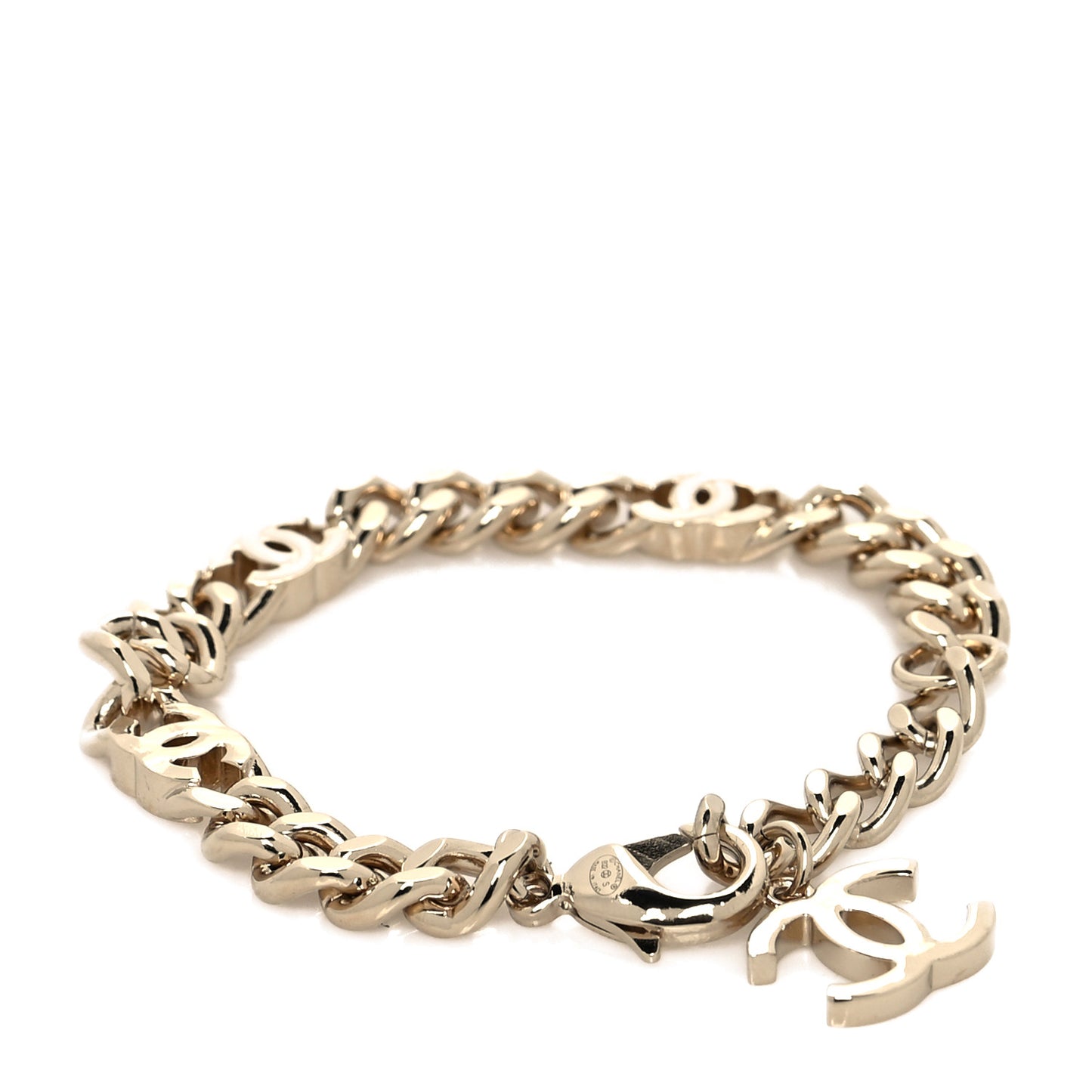 Enamel Metal CC Chain Bracelet Gold White