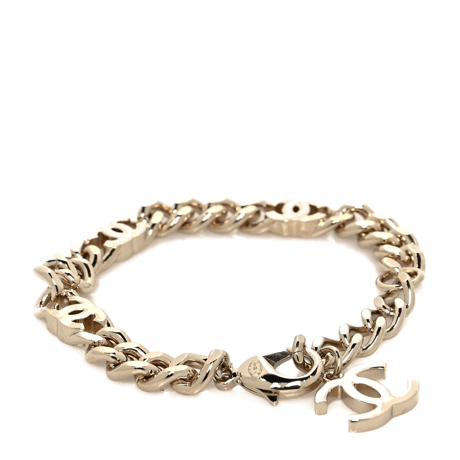 Chanel Enamel Metal CC Chain Bracelet Gold White 3 of 5