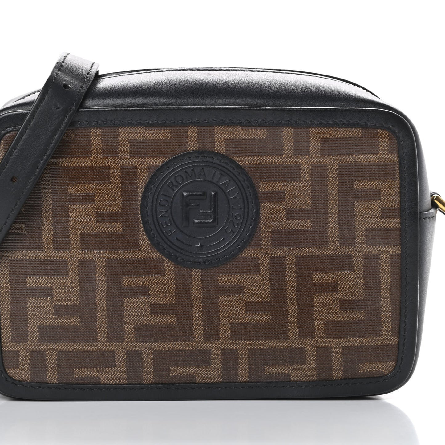 Glazed Fabric Vitello Century FF 1974 Stamp Patch Mini Camera Case Mogano Panna Black