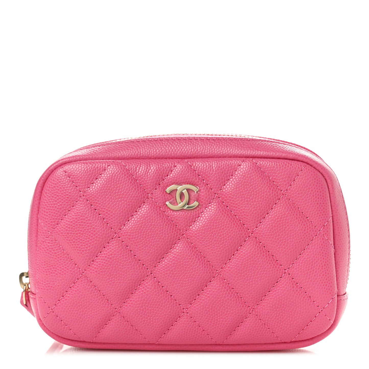 Caviar Quilted Small Curvy Pouch Cosmetic Case Pink
