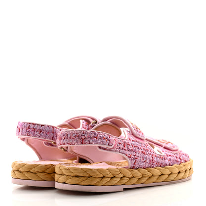 Chanel Tweed Patent Calfskin Velcro Dad Sandals 37.5 Pink Multicolor 4 of 14