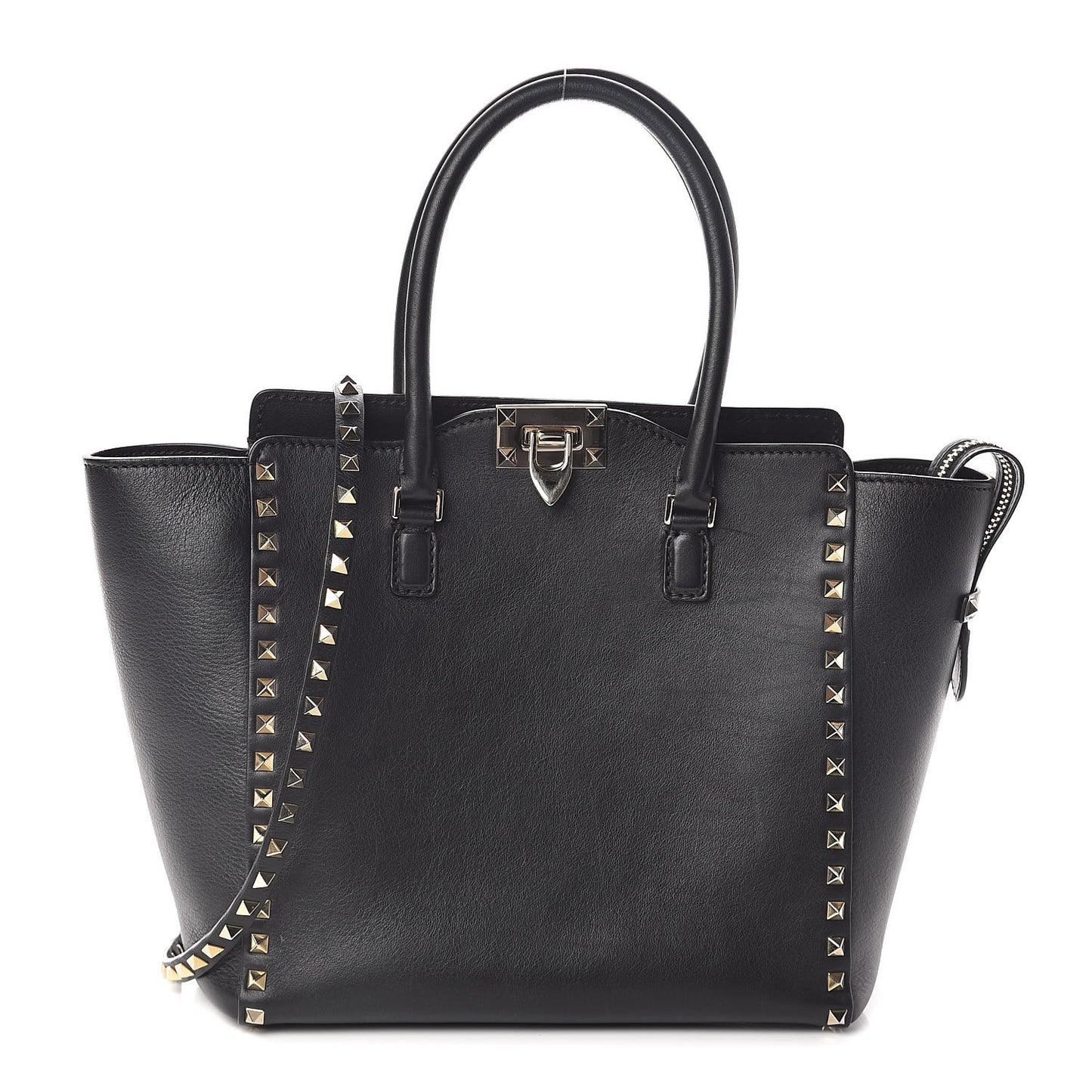 Vitello Rockstud Double Handle Tote Black