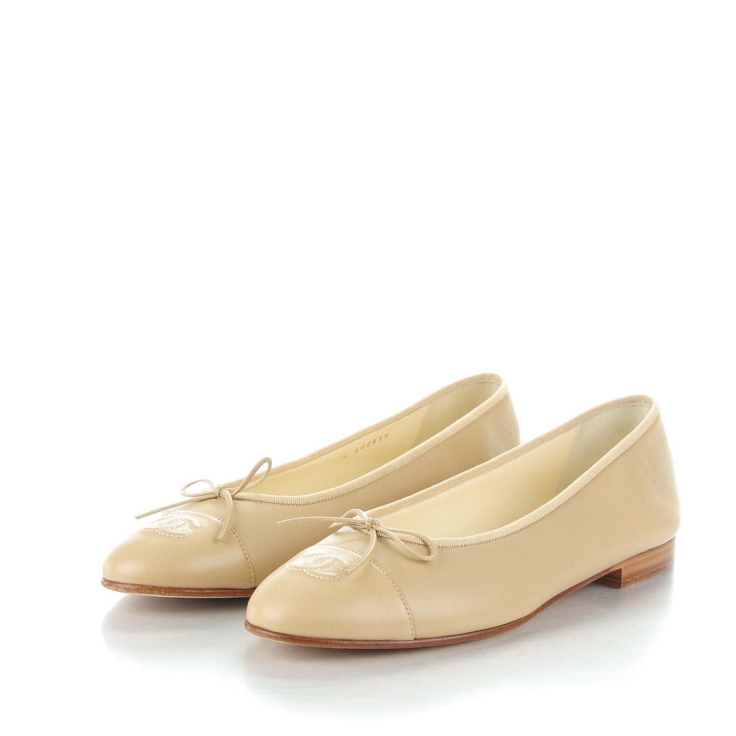 Lambskin Cap Toe Ballerina Flats 41 Light Beige