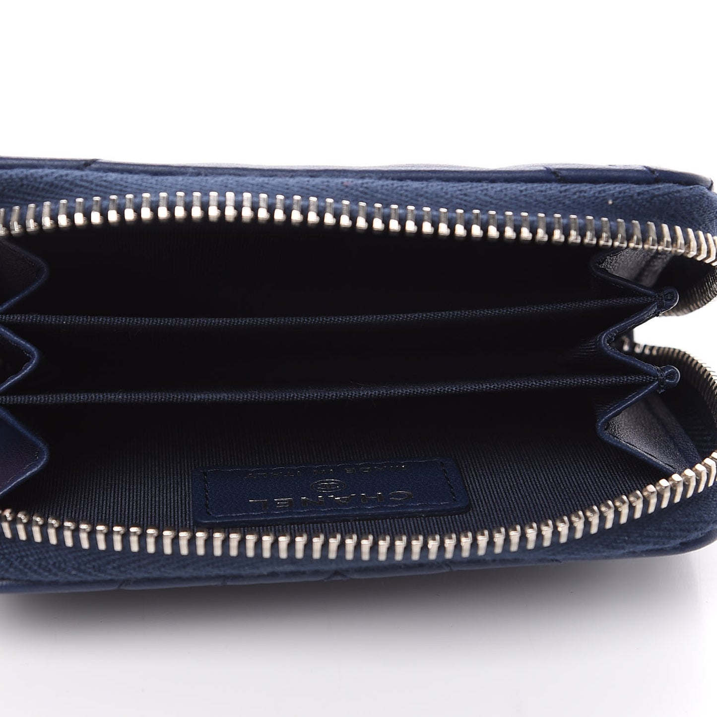 Lambskin Quilted CC Crossing Zip Around Coin Purse Navy