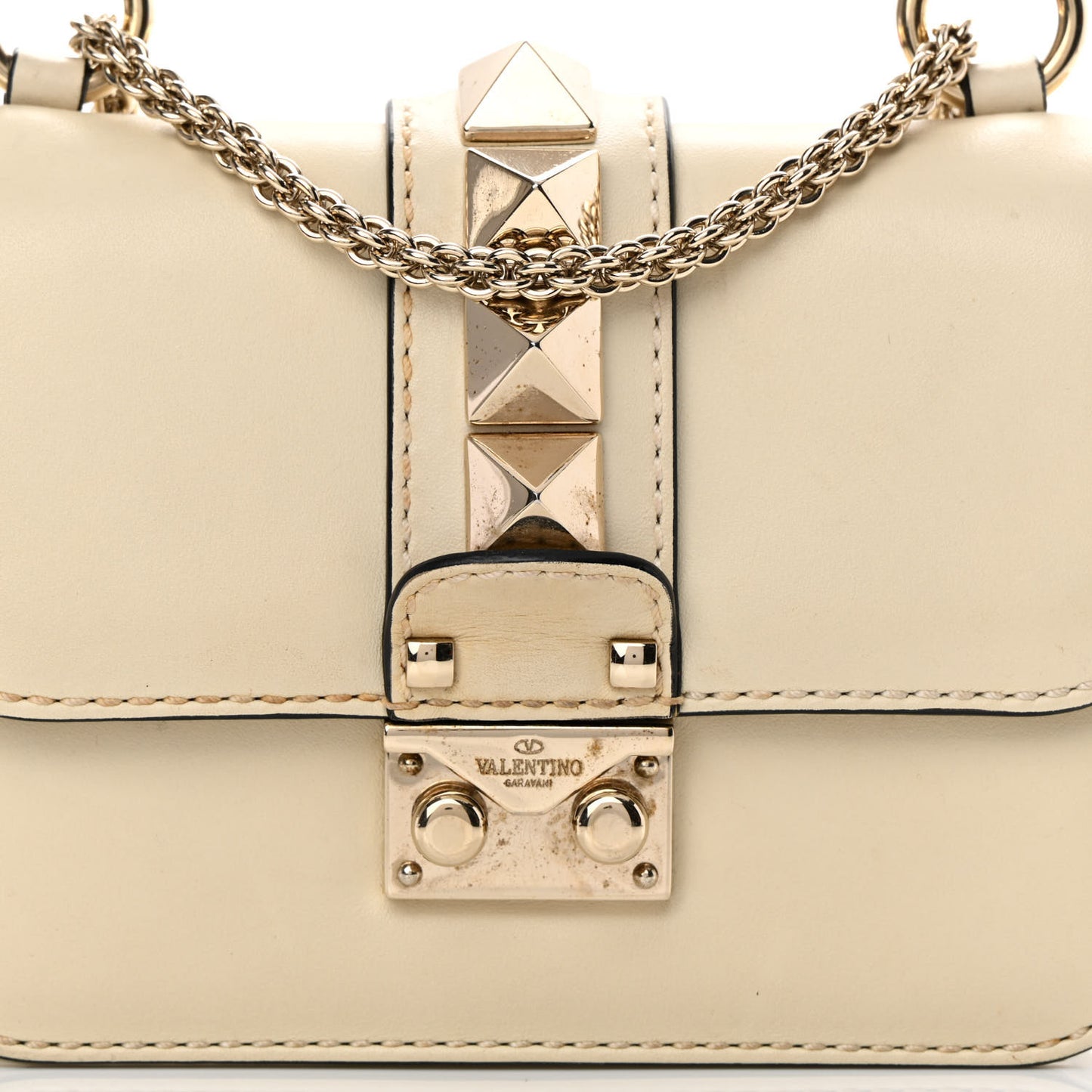 Vitello Mini Glam Lock Rockstud Flap White