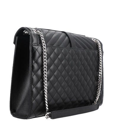 Saint Laurent Grain De Poudre Textured Mixed Matelasse Large Triquilt Monogram Satchel Black 3 of 11