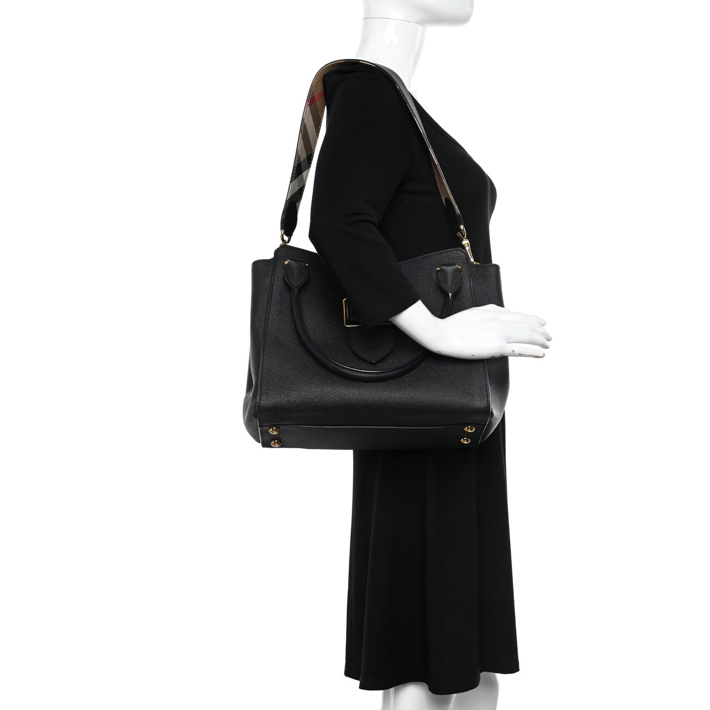 Soft Grain Calfskin Medium Buckle Tote Black