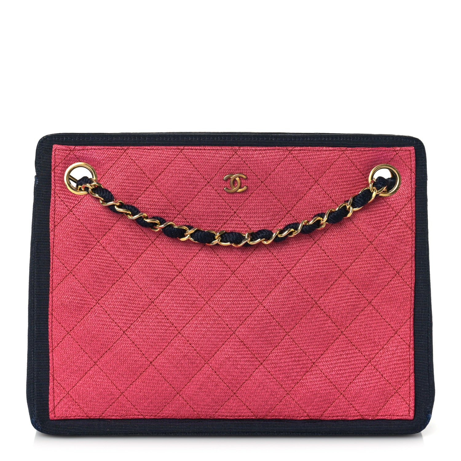 Chanel Wool Grosgrain Quilted Shoulder Bag Pink Black 1 of 9