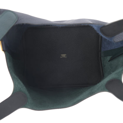 Hermes Taurillon Clemence Casaque Picotin Lock 22 MM Vert Cypress Bleu Nuit Black 5 of 11