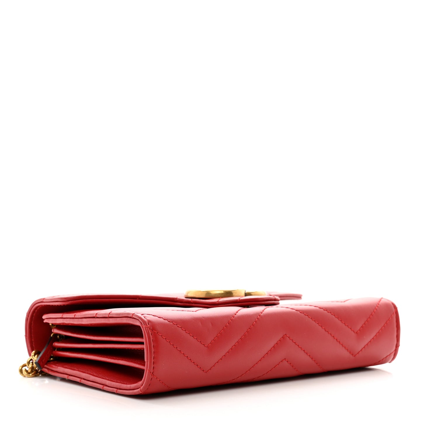 Calfskin Matelasse GG Marmont Chain Wallet Hibiscus Red