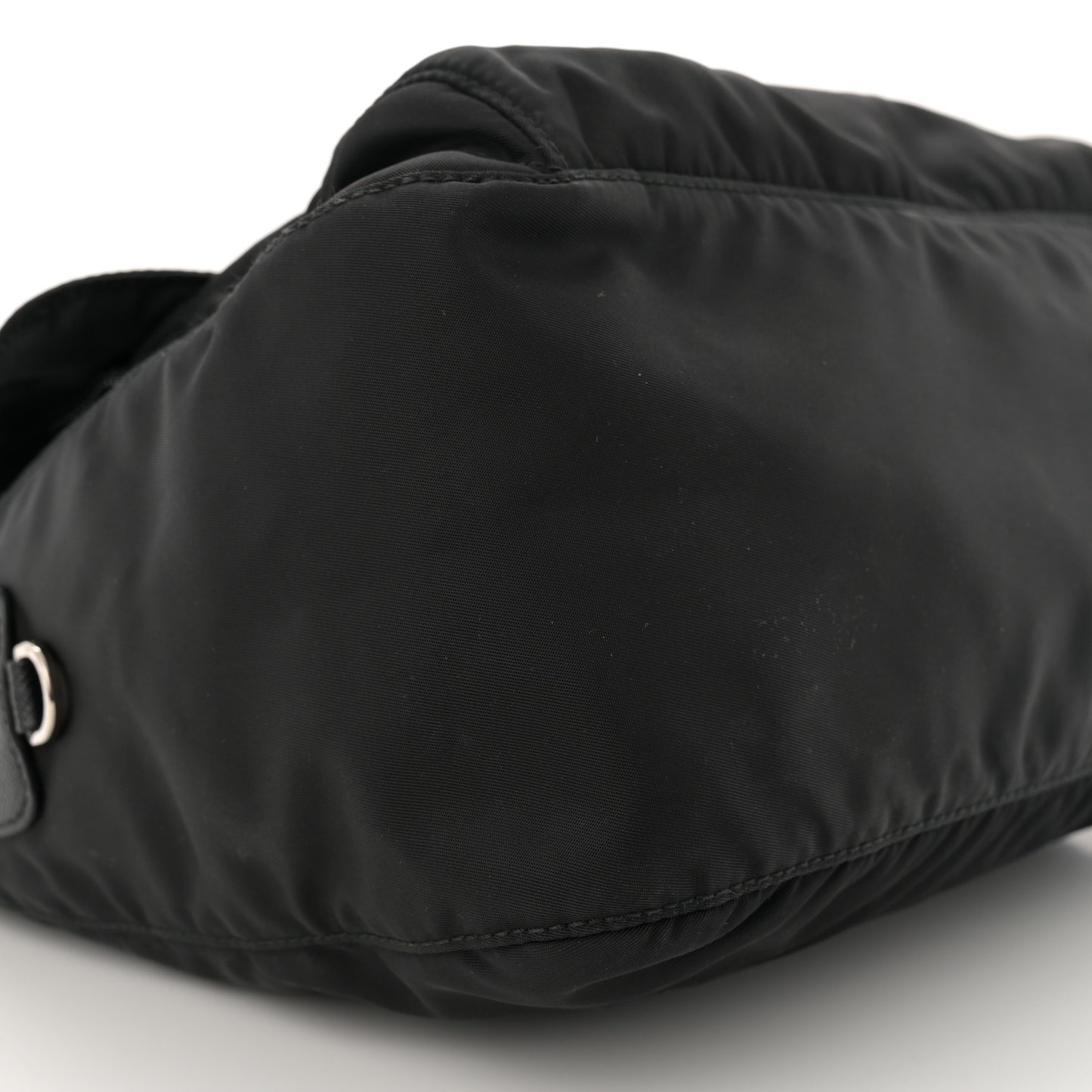 Re-Nylon Vela Saffiano Double Buckle Messenger Shoulder Bag Black