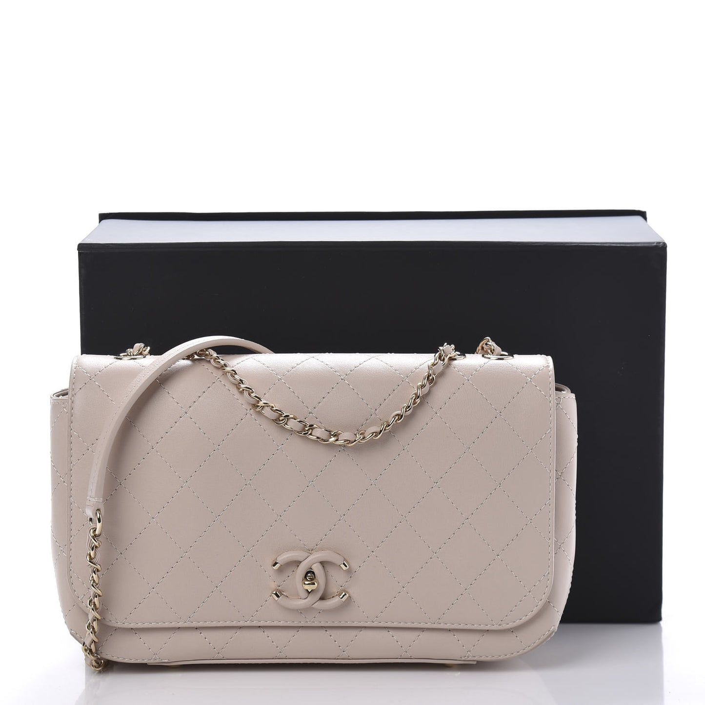 Calfskin Stitched Medium Covered CC Flap Bag Light Pink