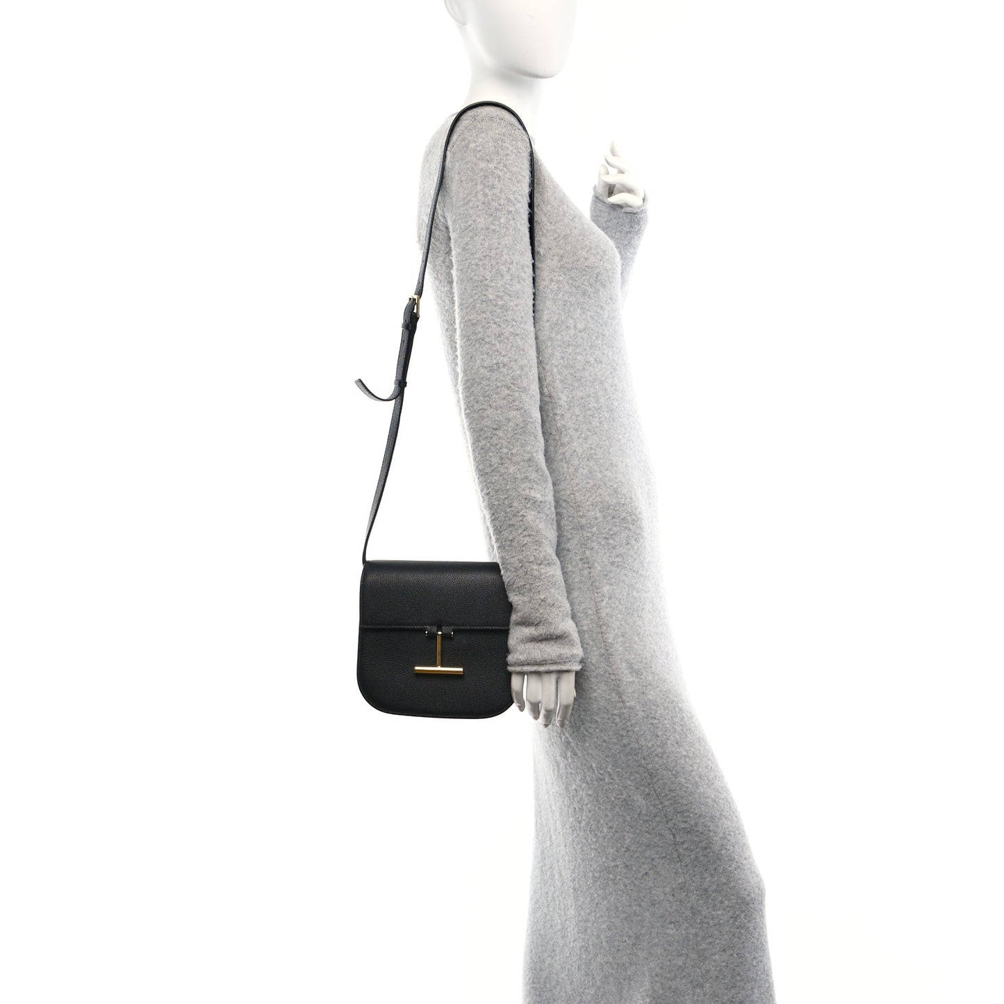Grained Calfskin Mini T Clasp Tara Crossbody Bag Black