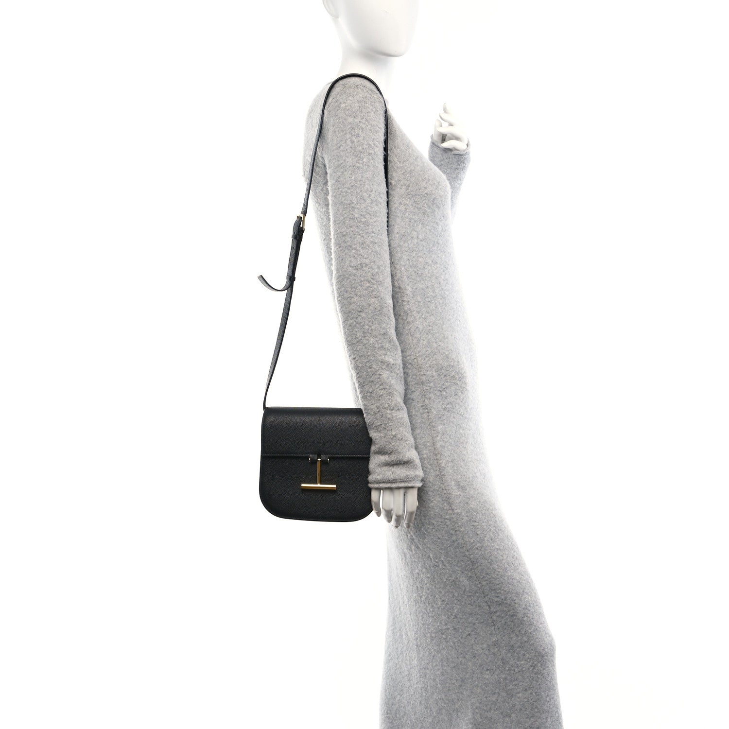 Tom Ford Grained Calfskin Mini T Clasp Tara Crossbody Bag Black 2 of 10