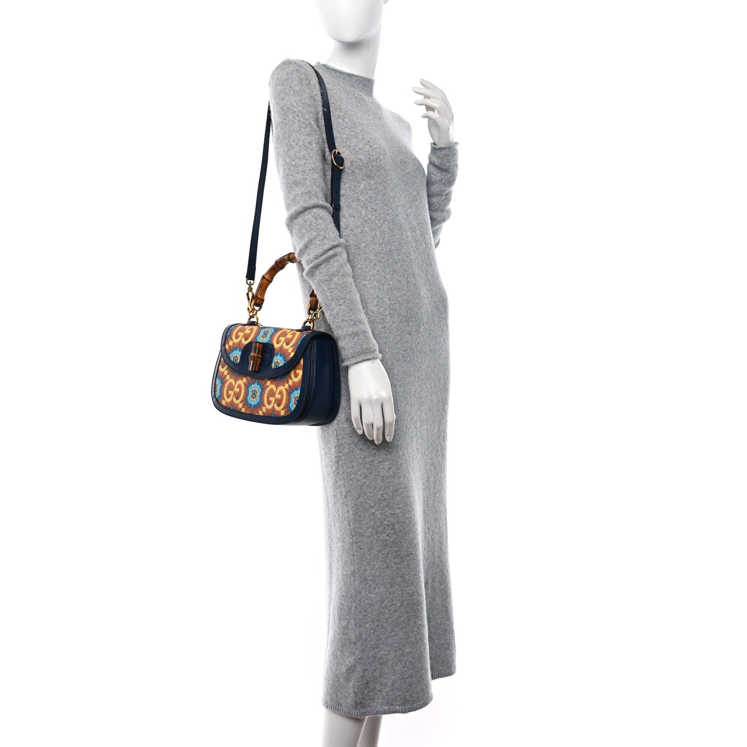 Gucci Calfskin Kaleidoscope Medium Bamboo 1947 Top Handle Bag Blue Orange Multicolor Blue Agata 2 of 8