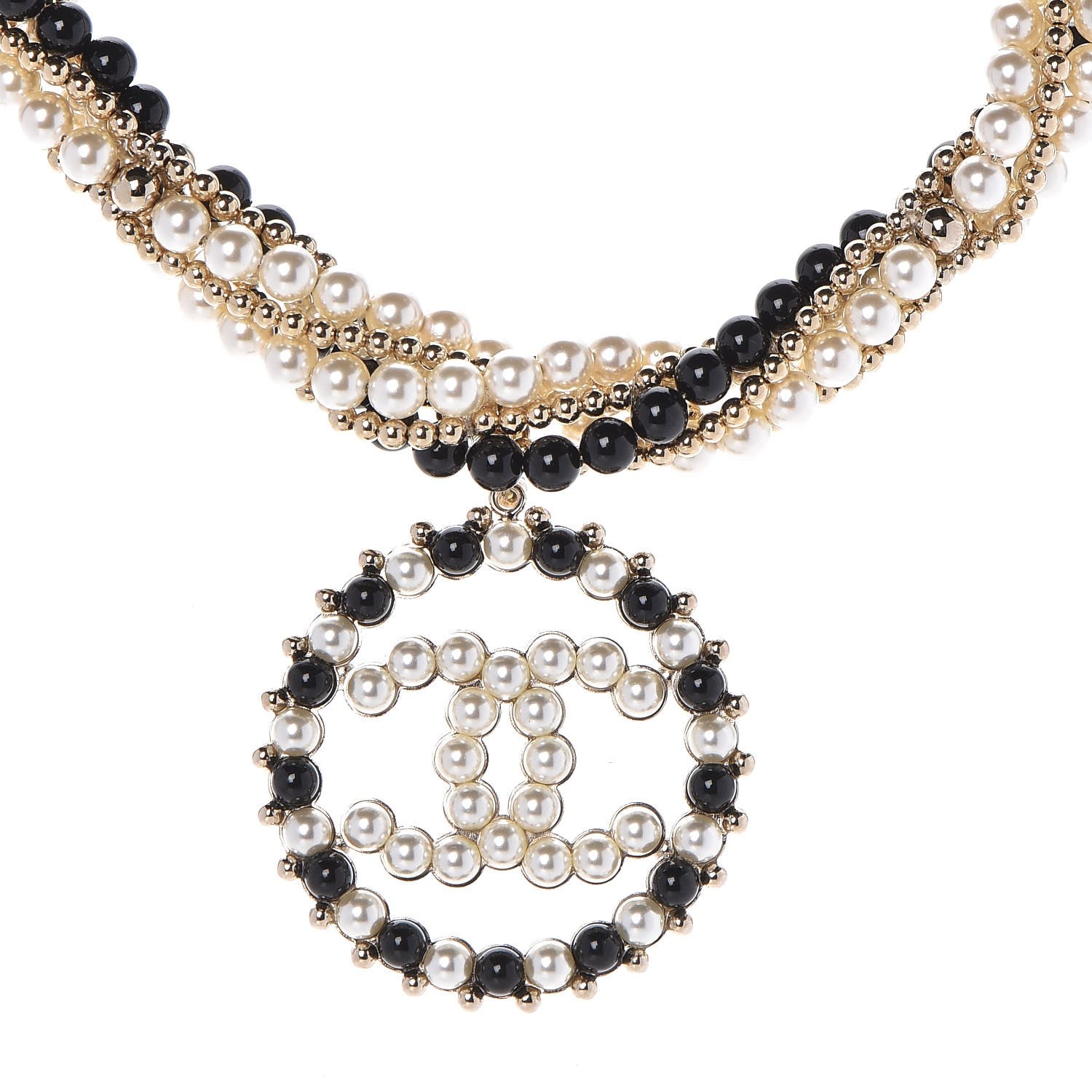 Chanel Pearl Beaded CC Multistrand Necklace Gold Black White 4 of 6