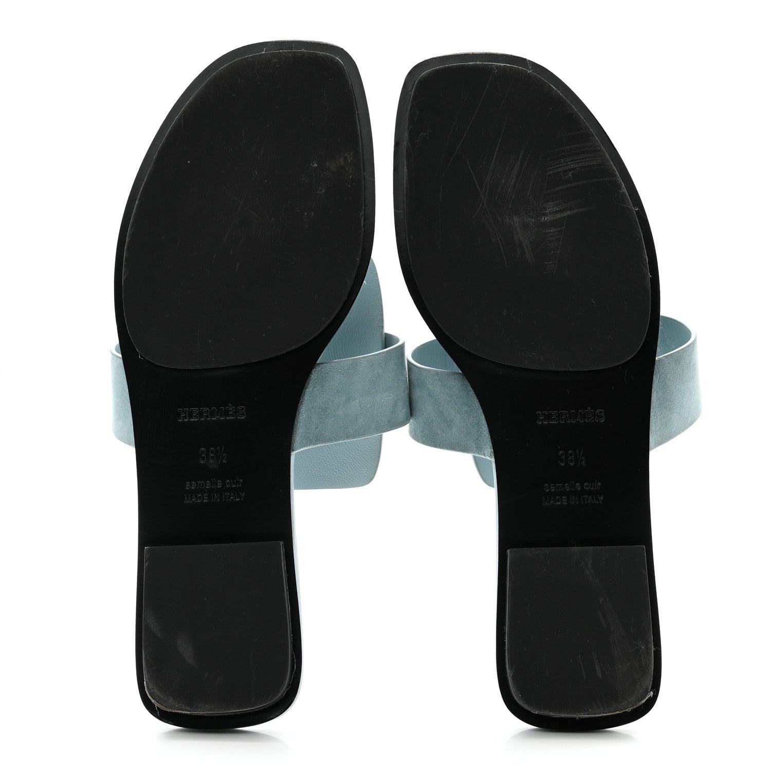 Hermes Suede Goatskin Womens Galerie Sandals 38.5 Bleu Pinede 5 of 10