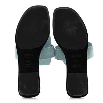 Hermes Suede Goatskin Womens Galerie Sandals 38.5 Bleu Pinede 5 of 10