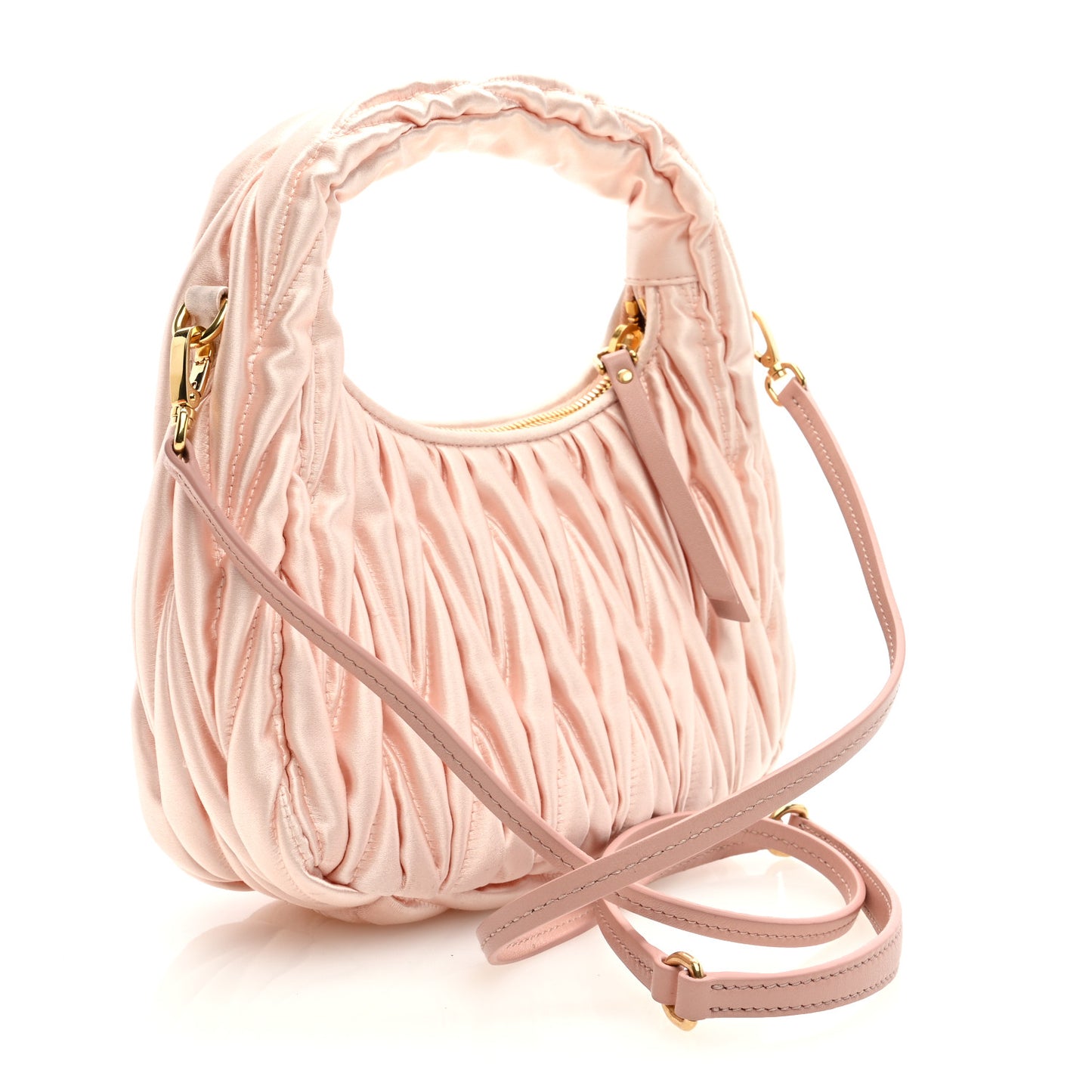 Satin Matelasse Mini Wander Hobo Alabaster Pink
