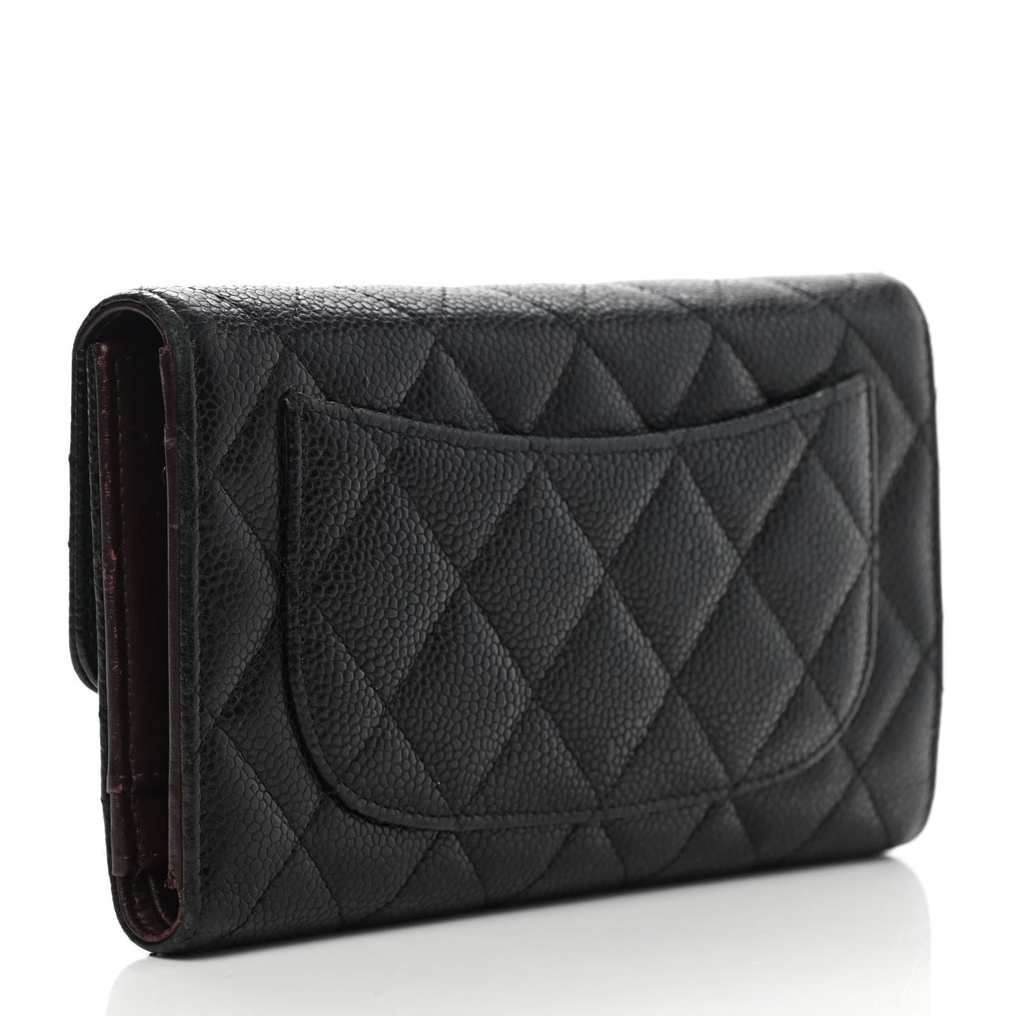 Caviar Quilted Large Gusset Flap Wallet Black