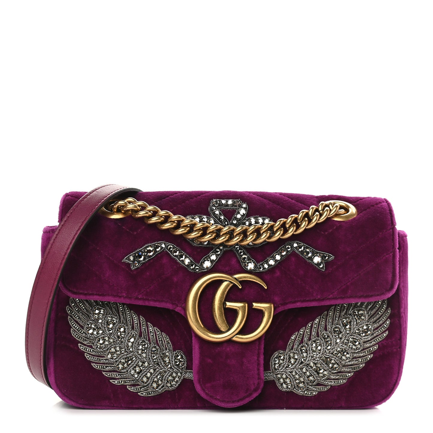Velvet Matelasse Embroidered Mini GG Marmont Shoulder Bag Bordeaux