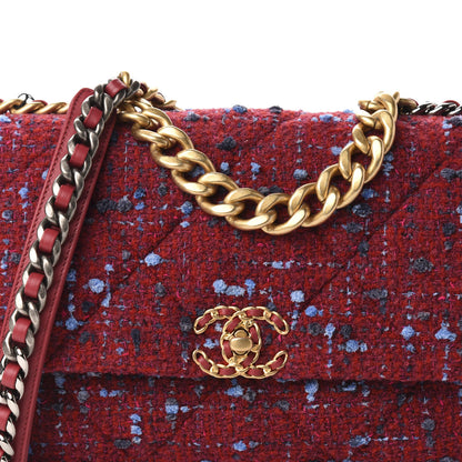 Chanel Tweed Quilted Large Chanel 19 Flap Red Blue Grey 6 of 11